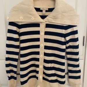 Banana Republic navy + cream striped cardigan